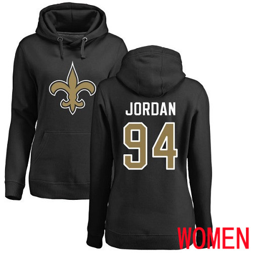 New Orleans Saints Black Women Cameron Jordan Name and Number Logo NFL Football #94 Pullover Hoodie Sweatshirts->women nfl jersey->Women Jersey